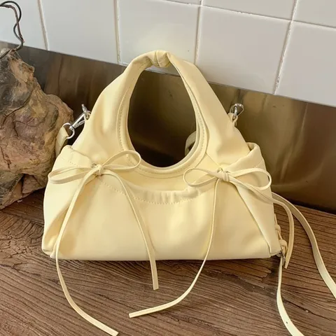 Damen Schleife Plissee Handtasche PU Leder Wolke Schulter Umhängetasche Süßer Koreanischer Stil Täglich Reise Tote Tasche