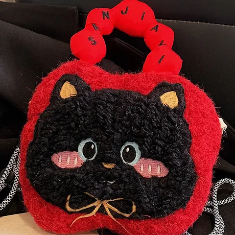 Women Cute Cartoon Plush Crossbody Bag Small Square Shoulder Phone Handbag Fashion Embroidered Animal Pattern Casual Messenger Bag Gift