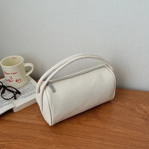 Vintage Lychee Texture PU Leather Cylinder Handbag Versatile Women Crossbody Bag With Adjustable Shoulder Strap Daily Tote