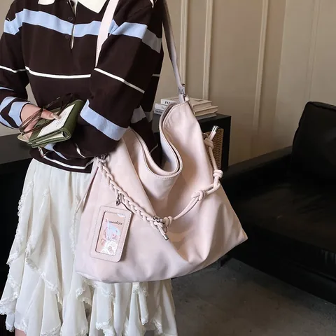 Large Capacity PU Leather Tote Bag For Women With Braided Rope Handle Solid Color Commuter Shoulder Bag Daily Casual Hobo Handbag