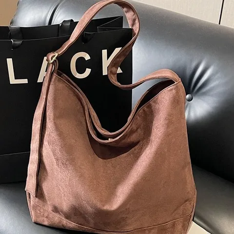 Borsa Tote in Finta Pelle Scamosciata Minimalista di Grande Capacità per Donna Vintage Tinta Unita Tracolla Versatile Borsa Hobo