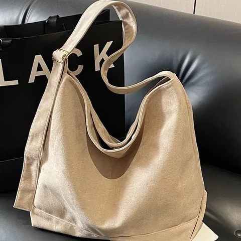 Borsa Tote in Finta Pelle Scamosciata Minimalista di Grande Capacità per Donna Vintage Tinta Unita Tracolla Versatile Borsa Hobo