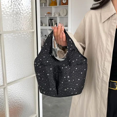 Women Fashion Canvas Corduroy Handbag Star Heart Bear Print Sweet Multi Pocket Tote Bucket Bag Everyday Casual Shopping Bag
