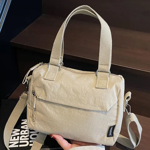 Bolso de Mano Informal de Lona de Nailon para Mujer Bolso Bandolera Versátil Con Correa Ajustable Para El Hombro Color Sólido Gran Capacidad