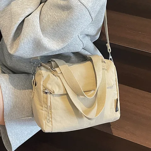 Bolso de Mano Informal de Lona de Nailon para Mujer Bolso Bandolera Versátil Con Correa Ajustable Para El Hombro Color Sólido Gran Capacidad