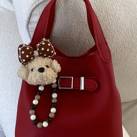 Women Lychee Grain PU Leather Bucket Bag Minimalist Shoulder Crossbody Bag With Cute Charm Daily Fashion Handbag