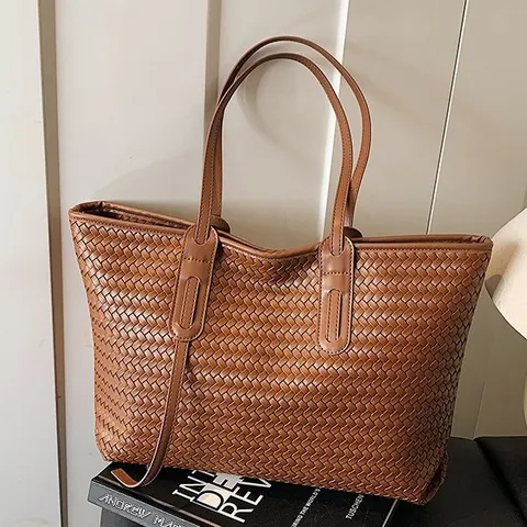 Große Kapazität PU Gewebte Tragetasche Für Damen Vintage Minimalistisch Urban Einfach Schultertasche Büro Pendeln Arbeit Handtasche