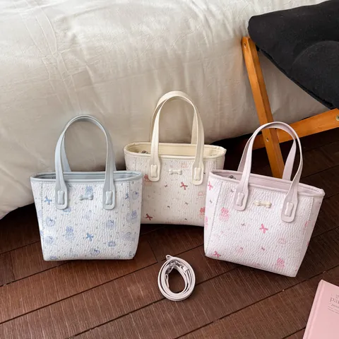 Dames Zoet Cartoon Print Emmer Tas Shopper PU-leer Handtas Met Konijn Pluche Hanger Dagelijks Casual Schoudertas