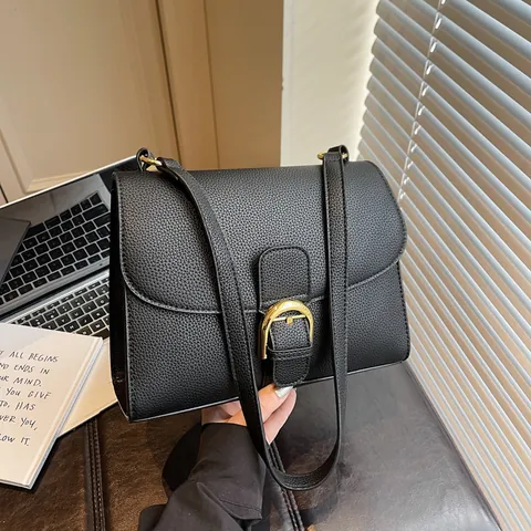Vintage PU Leder Kleine Quadratische Tasche Für Damen Lychee Textur Umhängetasche Mit Goldener Schnalle Mode Handtasche