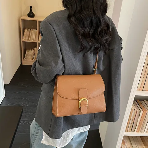 Vintage PU Leder Kleine Quadratische Tasche Für Damen Lychee Textur Umhängetasche Mit Goldener Schnalle Mode Handtasche