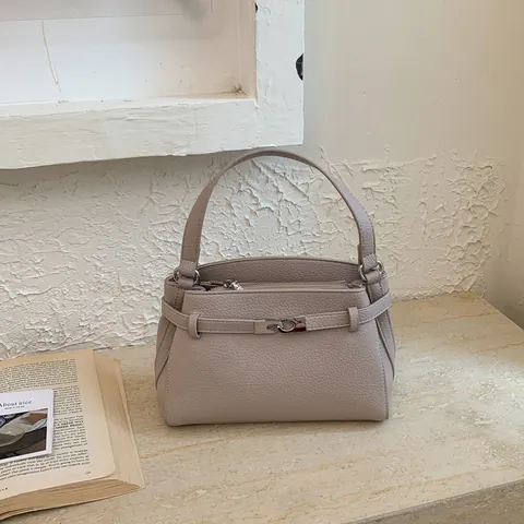 Women Lychee Pattern PU Leather Handbag Square Crossbody Bag With Silver Lock Top Handle Adjustable Strap Shoulder Bag