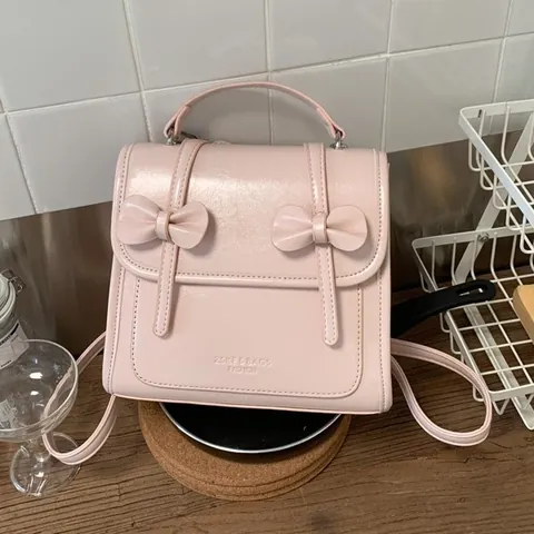 Women's Fashion Bow PU Leather Small Backpack Sweet College Style Travel School Bag Commuting Handbag Wear-resistant