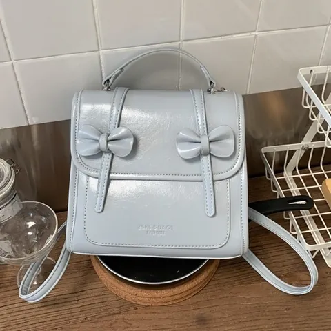 Women's Fashion Bow PU Leather Small Backpack Sweet College Style Travel School Bag Commuting Handbag Wear-resistant