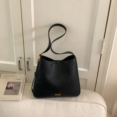 Damen Umhängetasche Aus PU-Leder Retro Geknitterte Textur Shopper Handtasche Mit Verstellbarem Gurt Minimalistische Alltagstasche