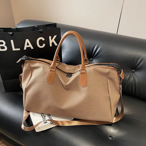Große Kapazität Tragetasche Für Damen Vintage Textur Stoff Reisetasche Mit PU-Ledergriff Schultertasche Umhängetasche Handtasche