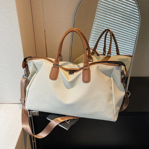Große Kapazität Tragetasche Für Damen Vintage Textur Stoff Reisetasche Mit PU-Ledergriff Schultertasche Umhängetasche Handtasche