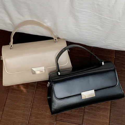 Dames Minimalistische PU Leren Handtas Met Zilveren Metalen Slot Stijlvolle Schouder Crossbodytas Voor Dagelijks Gebruik