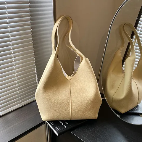 Large Capacity PU Leather Tote Bag Minimalist Litchi Grain Shoulder Bag For Women Daily Work Office Commuter Handbag