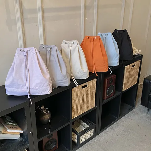 Women's Casual Drawstring Backpack Lightweight Fabric Solid Color Bucket Bag For Daily Street Fashion Travel Shoulder Crossbody Backpack