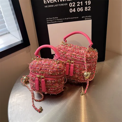 Eleganter Tweed Eimertasche Für Damen Mode Pailletten Handtasche Mit Kettenriemen Und Griff Box Umhängetasche Mode Schmucktasche