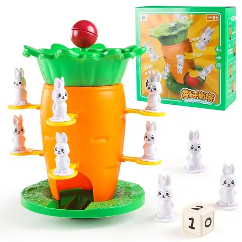 Gioco da Tavolo a Torre dell'Equilibrio con Carota e Coniglio per Bambini Interazione Genitore-figlio Set di Giocattoli Puzzle Educativi in Plastica Coordinazione Occhio-mano