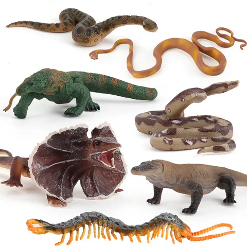 Realistic Simulation Animal Models PVC Frilled Lizard Komodo Dragon Centipede Python Snake Figures Learning Kids Toy