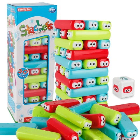 Cartoon Face Tumble Tower Stacking Game Kids Educational Blocks Set With Dice Colorful Building Toy Family Fun Play