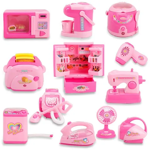 Pink Miniature Simulation Household Appliance Toy Pink Plastic Pretend Play Kitchen Laundry Cleaner Educational Role Play Toy For Kids