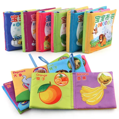 Infant Soft Cloth Book Educational Sensory Toy Bilingual Cognitive Learning Crinkle Book With Hanging Strap For Baby Toddler
