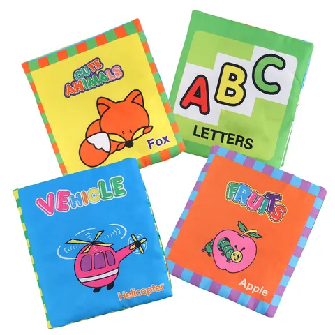 Libro de Tela Suave para Bebé Juguete Sensorial Con Chupete Papel Crujiente Tema Animales Frutas Vehículos Letras Lavable Educativo Infantil