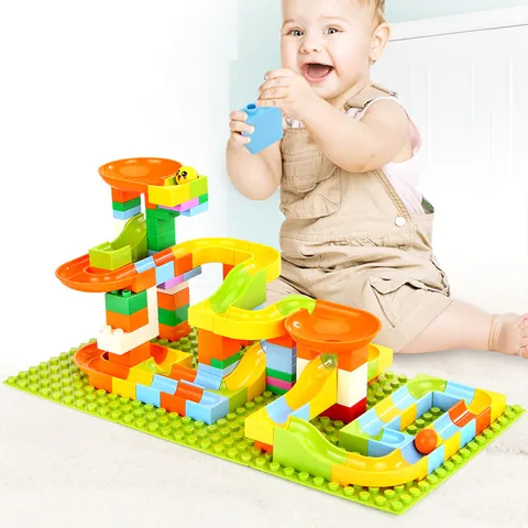 Marble Run Building Blocks Large Particles DIY Track Maze Puzzle Toy Colorful STEM Educational Gift For Toddlers Kids