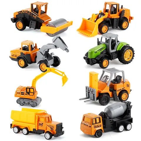Pull Back Die-cast Construction Vehicle Model For Kids Boys Mini Excavator Roller Bulldozer Forklift Mixer Truck Engineering Car Toys Gift