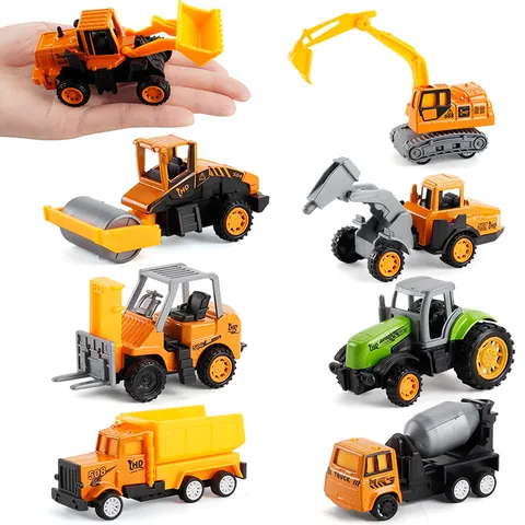Pull Back Die-cast Construction Vehicle Model For Kids Boys Mini Excavator Roller Bulldozer Forklift Mixer Truck Engineering Car Toys Gift