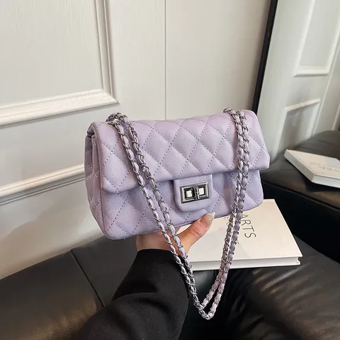 Borsa a Spalla Donna Trapuntata con Catena Fantasia a Rombi Borsa a Tracolla in Pelle PU con Serratura in Metallo Elegante