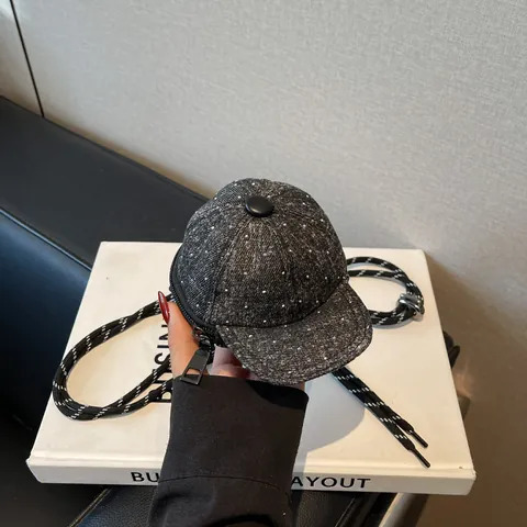 Creative Baseball Cap Shaped Mini Crossbody Bag Denim Rhinestone Graffiti Earphone Case Coin Purse With Braided Strap For Women Teens
