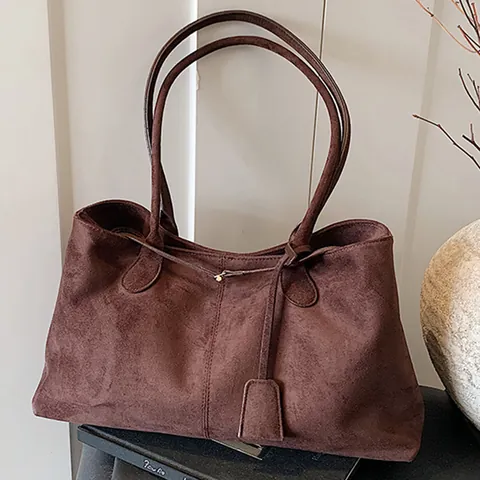 Bolso Tote Minimalista de Ante Sintético para Mujer Gran Capacidad Vintage Mate Bolso de Hombro Bolso de Axila para Oficina