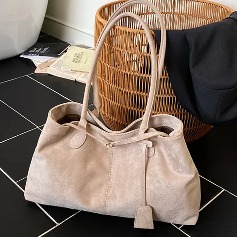 Bolso Tote Minimalista de Ante Sintético para Mujer Gran Capacidad Vintage Mate Bolso de Hombro Bolso de Axila para Oficina