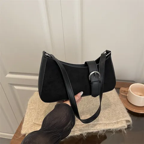 Minimalistische Damen Unterarmtasche Retro Wildlederimitat Patchwork Schultertasche Mit Silberschnalle Elegante Pendler Handtasche