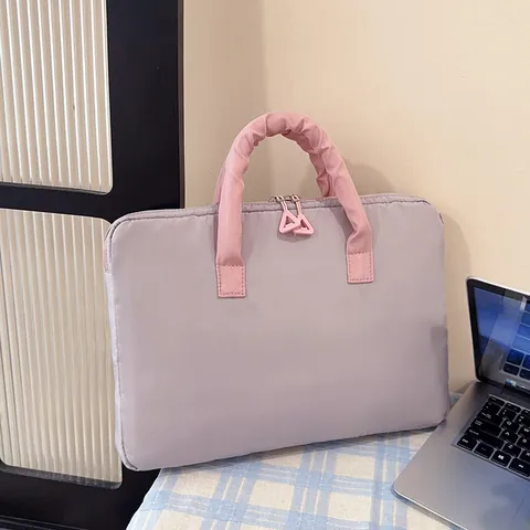 Borsa Porta PC Trapuntata Valigetta in Nylon per Donna Uomo Borsa per Documenti Impermeabile Con Manico a Contrasto Ufficio