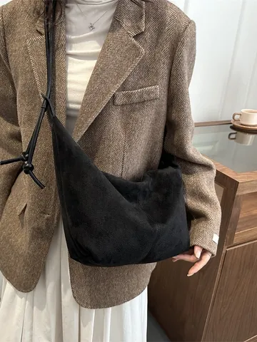 Bolso Hobo de Gamuza Retro para Mujer Gran Capacidad Estilo Maillard Versátil Casual Viaje Diario Bolso de Hombro Color Sólido