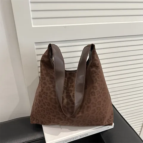 Dames Luipaardprint Tote Tas Grote Capaciteit Polyester Faux Suede Schoudertas Vintage Minimalistisch Woon-werkverkeer Hobo Tas Met Magneetsluiting Mode Casual Handtas Voor Dames