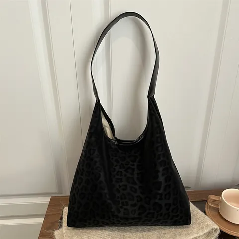 Dames Luipaardprint Tote Tas Grote Capaciteit Polyester Faux Suede Schoudertas Vintage Minimalistisch Woon-werkverkeer Hobo Tas Met Magneetsluiting Mode Casual Handtas Voor Dames