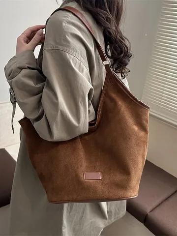 Damen Große Kapazität Wildleder Tragetasche Retro Urban Minimalistisch Schultertasche Lässige Achseltasche Für Das Pendeln Alltag
