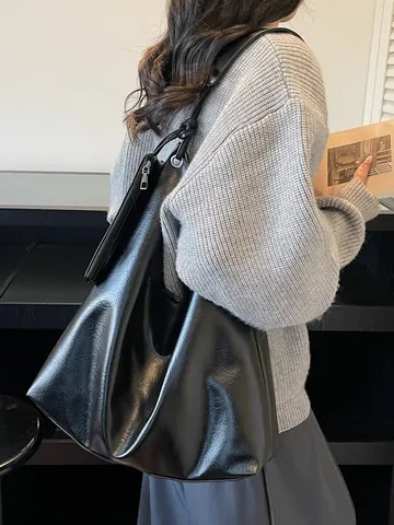 Koreanisch Große Kapazität Tote Bag Für Damen Minimalistische PU Leder Hobo Schultertasche Mit Passendem Kleinem Beutel Alltag