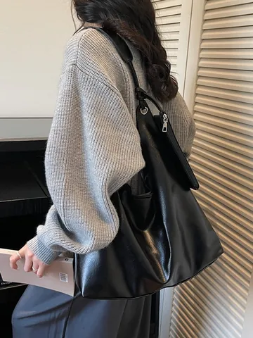 Koreanisch Große Kapazität Tote Bag Für Damen Minimalistische PU Leder Hobo Schultertasche Mit Passendem Kleinem Beutel Alltag
