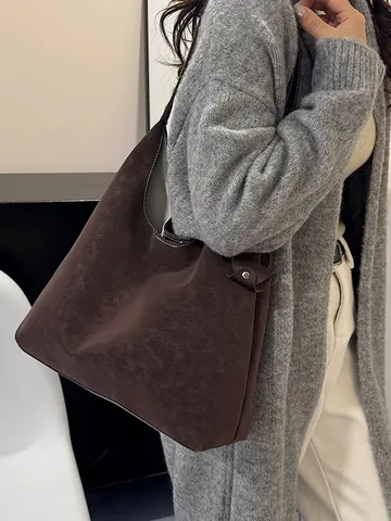 Borsa a Tracolla da Donna in Pelle PU Smerigliata Vintage Grande Capacità Cuciture a Contrasto Hobo Tote Minimalista Borsa a Tracolla per Pendolari