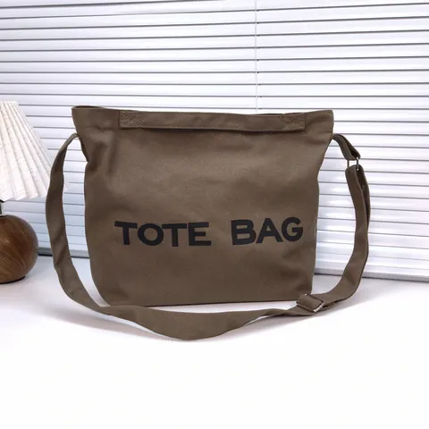 Vintage Women Canvas Tote Bag Large Capacity Letter Print Shoulder Bag Crossbody Handbag With Adjustable Strap For Daily Commute