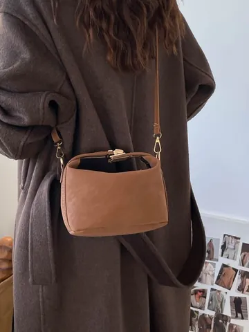 Damen Retro PU-Leder Umhängetasche Vintage Quadratische Schultertasche Minimalistische Handtasche Für Studenten Alltäglicher Gebrauch