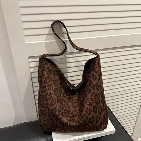 Fashion Leopard Print Tote Bag For Women Large Capacity Vintage Shoulder Bag Soft Fabric Magnetic Snap Daily Casual Handbag