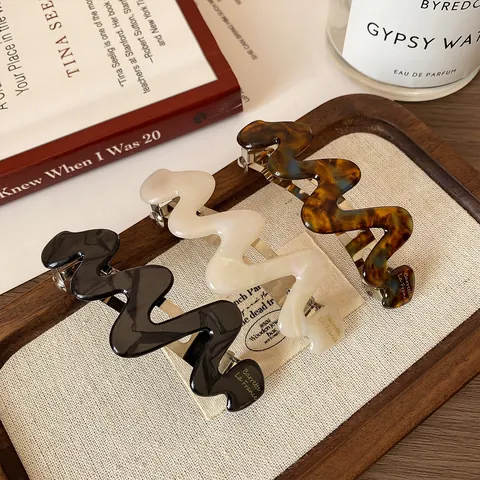 Fermaglio per Capelli in Acetato Ondulato Vintage per Donna Stile Francese Motivo Tartarugato Elegante Accessorio per Capelli